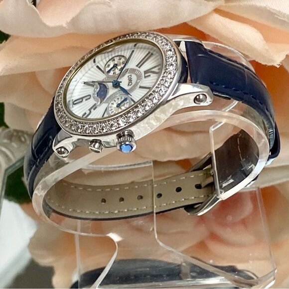 DMQ Diamonique CZ Bezel Moon Phase Multifunction Ladies Watch main image 9